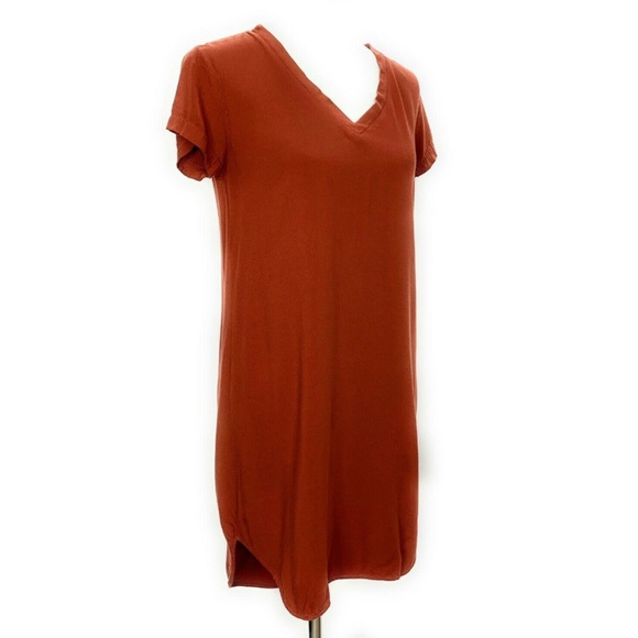 Anthropologie Cloth & Stone V Neck Tunic Tee Shirt Dress Burgundy Red - Picture 3 of 5